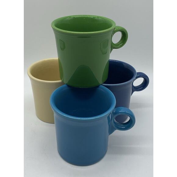 4 Fiesta Ware Coffee Mugs Tom & Jerry Ring Handle Homer Laughlin USA Multi Color - Picture 2 of 5